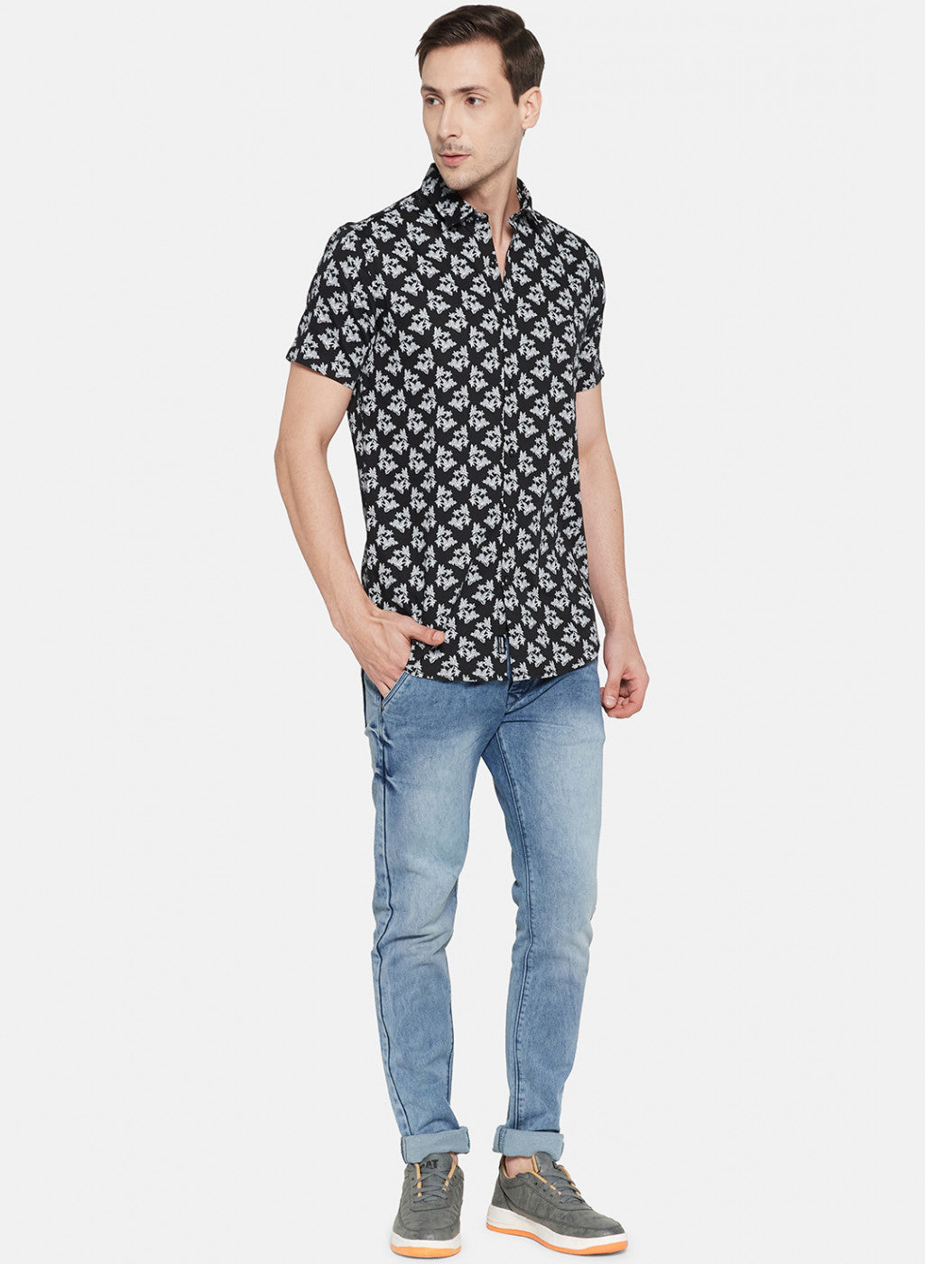 Mens Black Printed Shirt