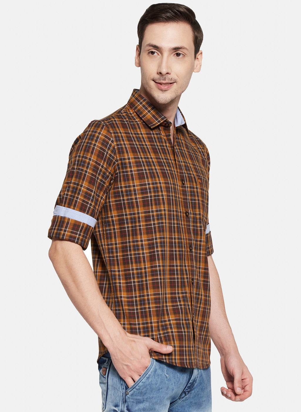 Mens Brown Check Shirt