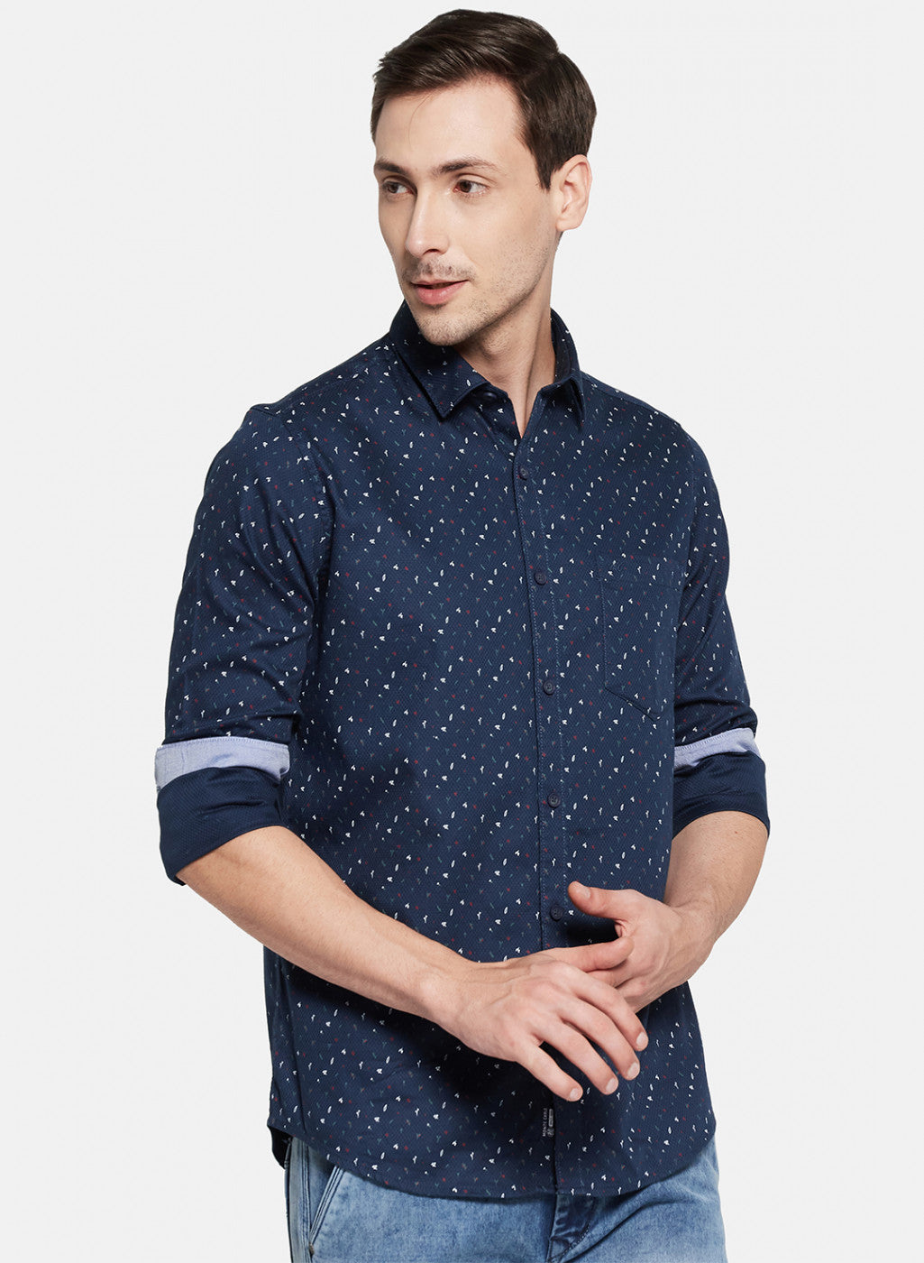 Mens NAvy Blue Printed Shirt