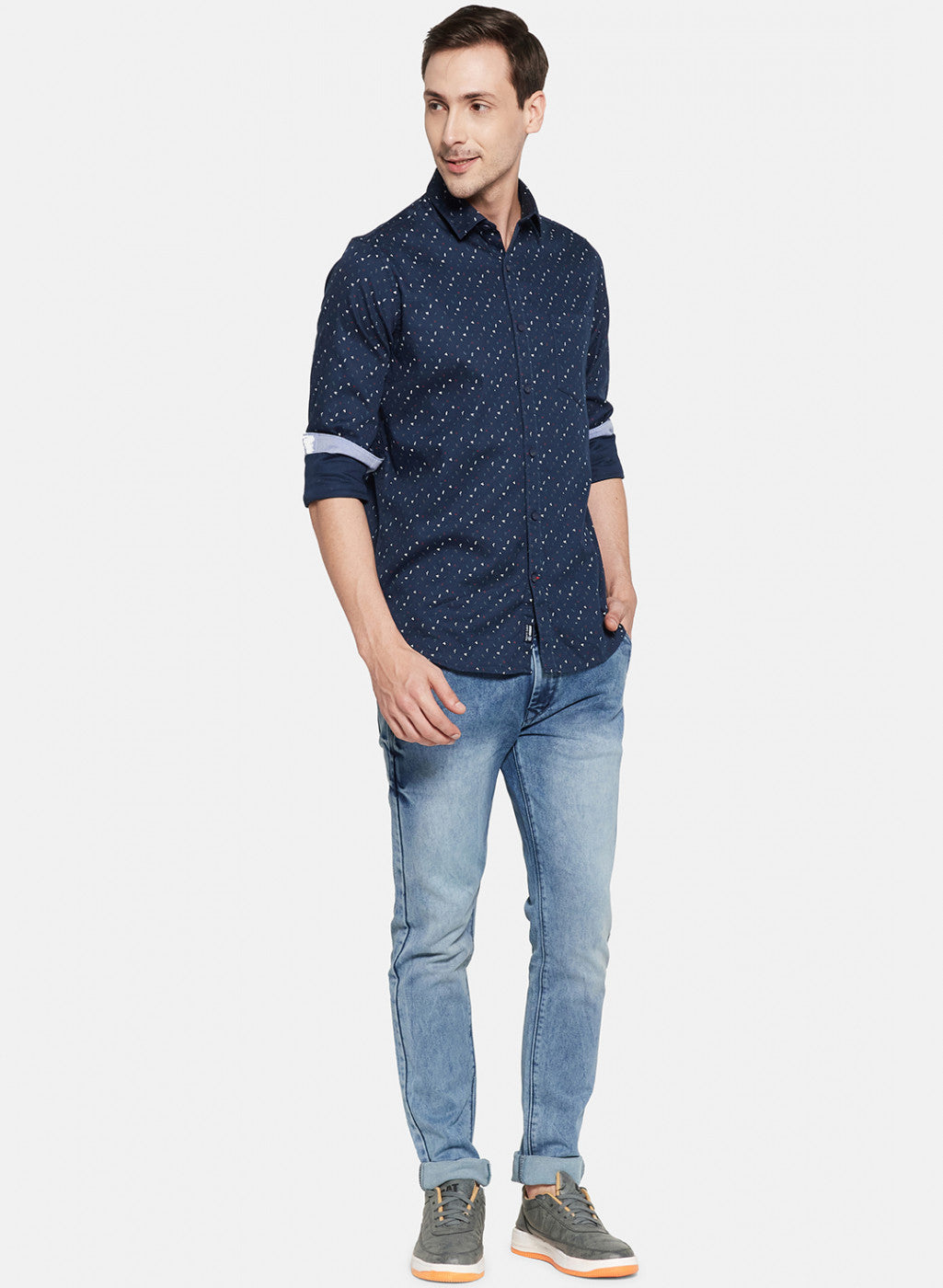 Mens NAvy Blue Printed Shirt