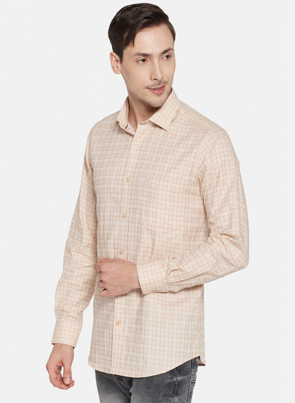 Mens Beige Check Shirt