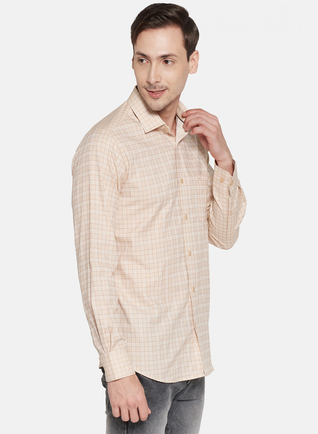 Mens Beige Check Shirt