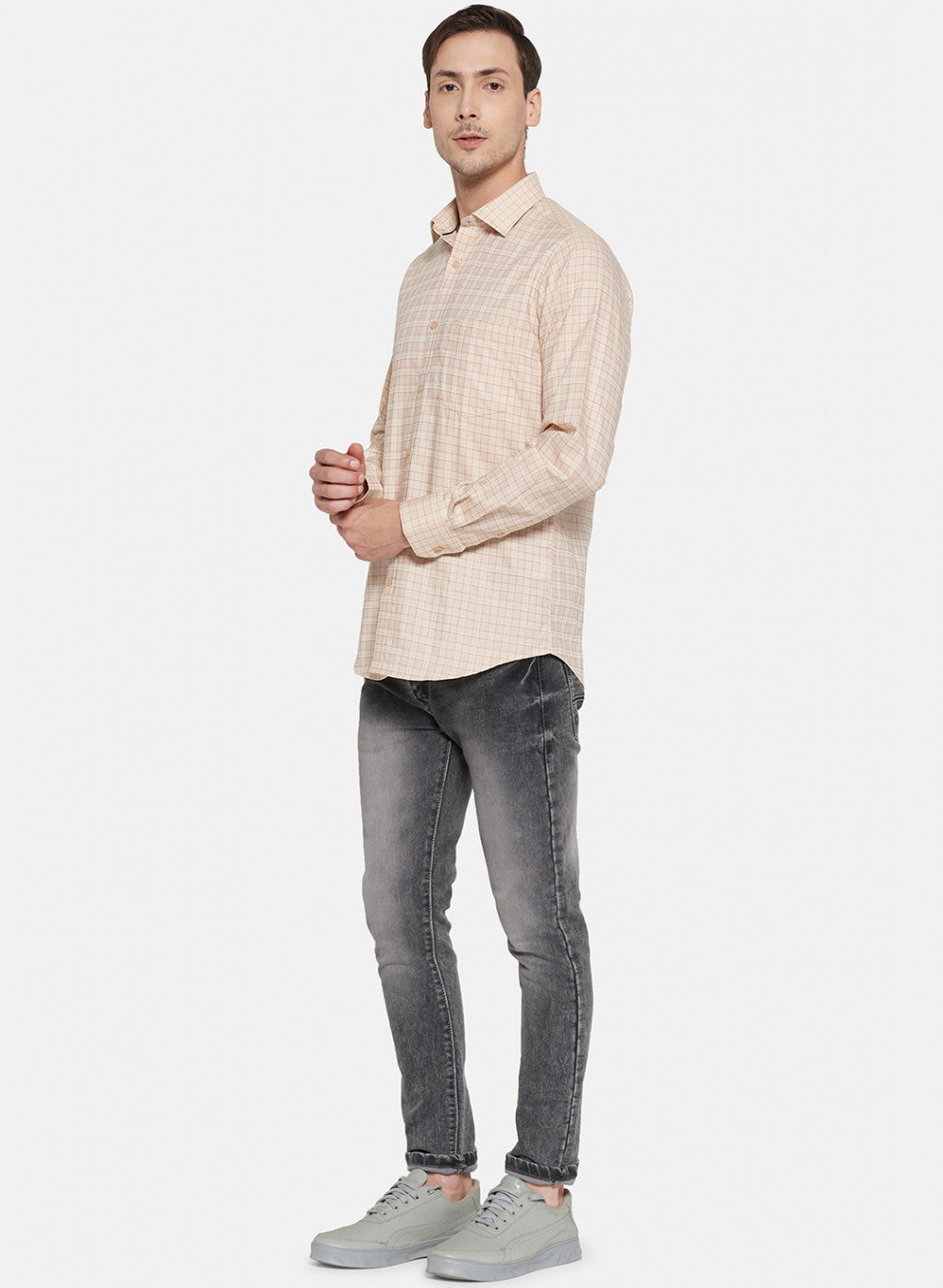 Mens Beige Check Shirt