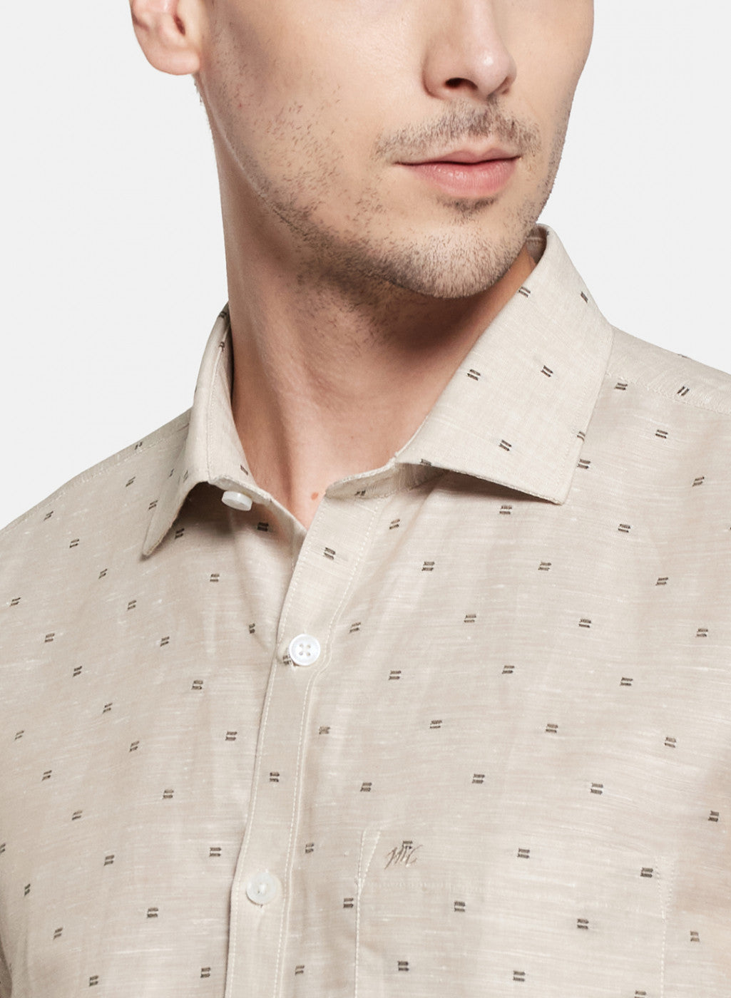 Mens Beige Printed Shirt