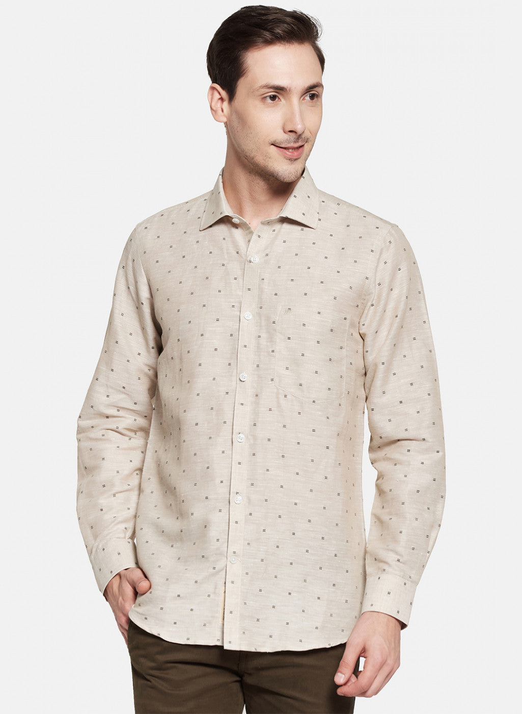 Mens Beige Printed Shirt