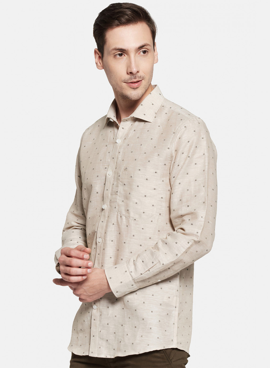 Mens Beige Printed Shirt