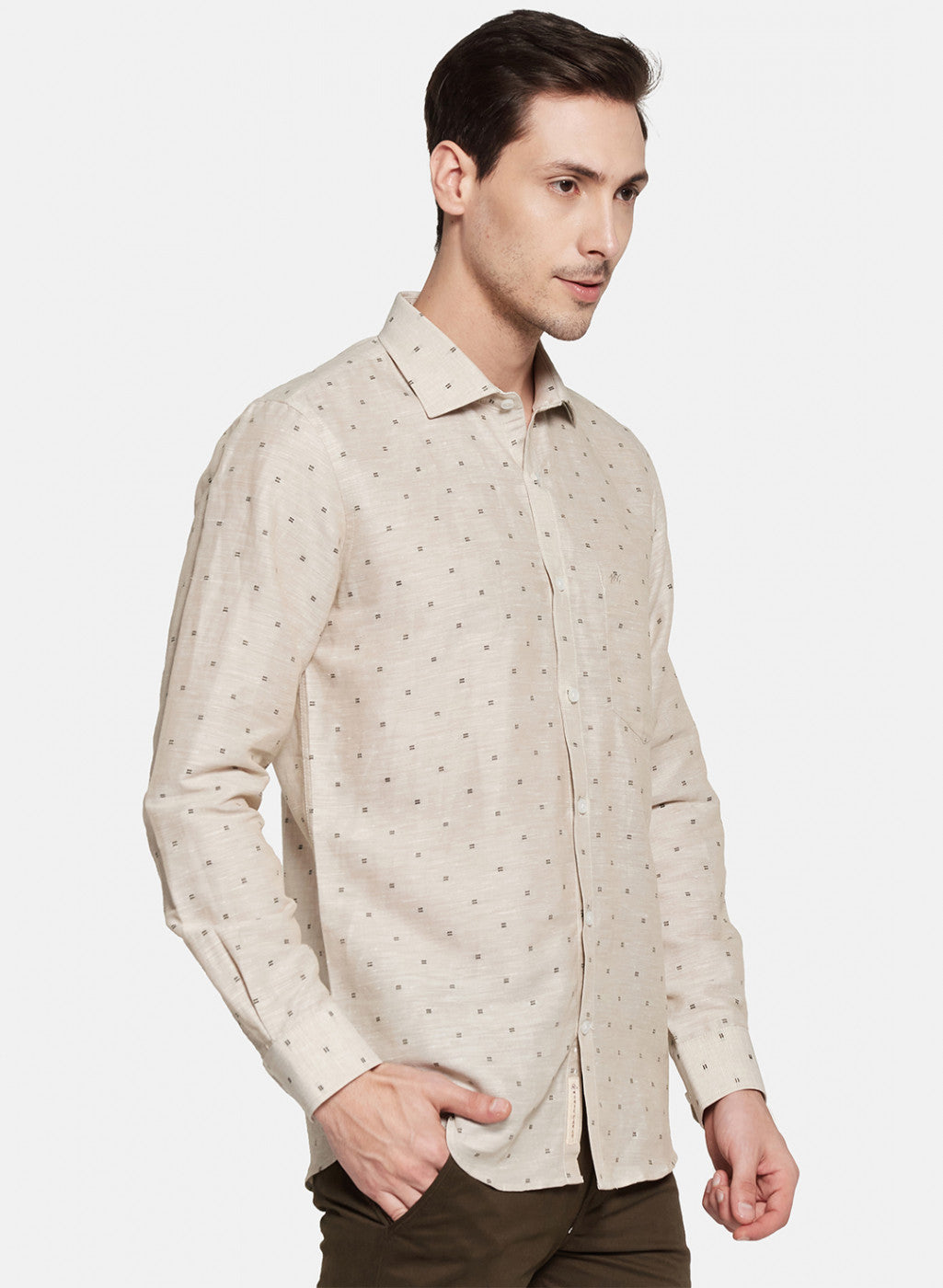 Mens Beige Printed Shirt