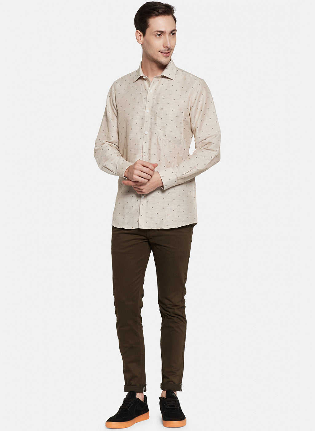 Mens Beige Printed Shirt