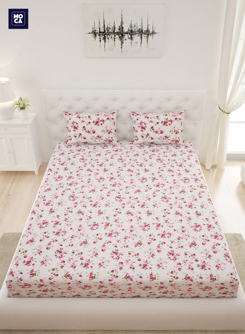 144 TC Cotton Double Bedsheet with 2 Pillow Covers