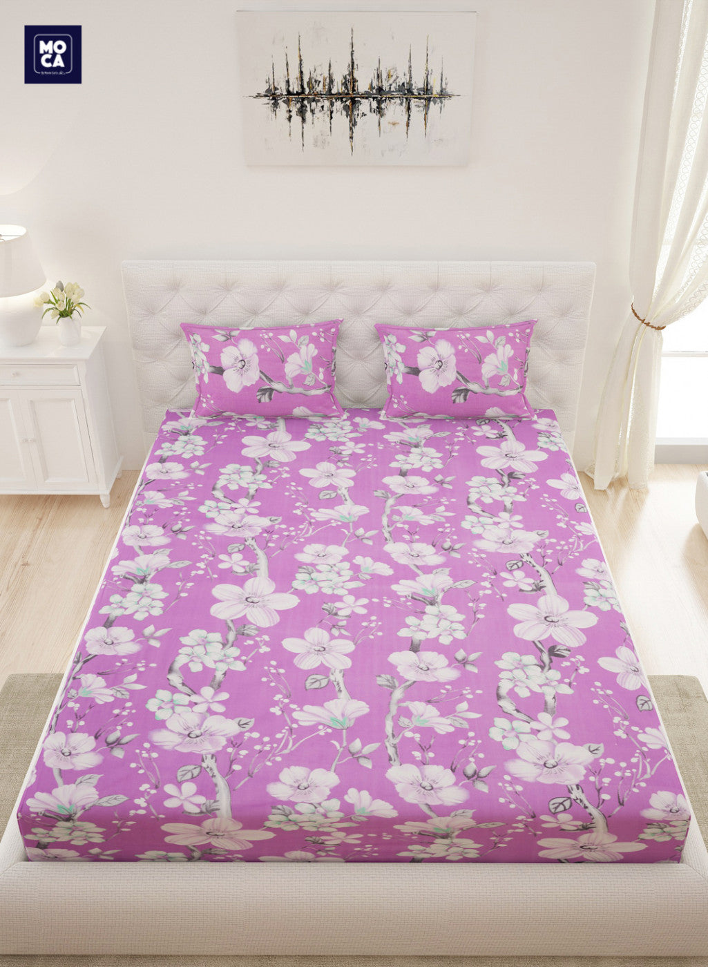 144 TC Cotton Double Bedsheet with 2 Pillow Covers