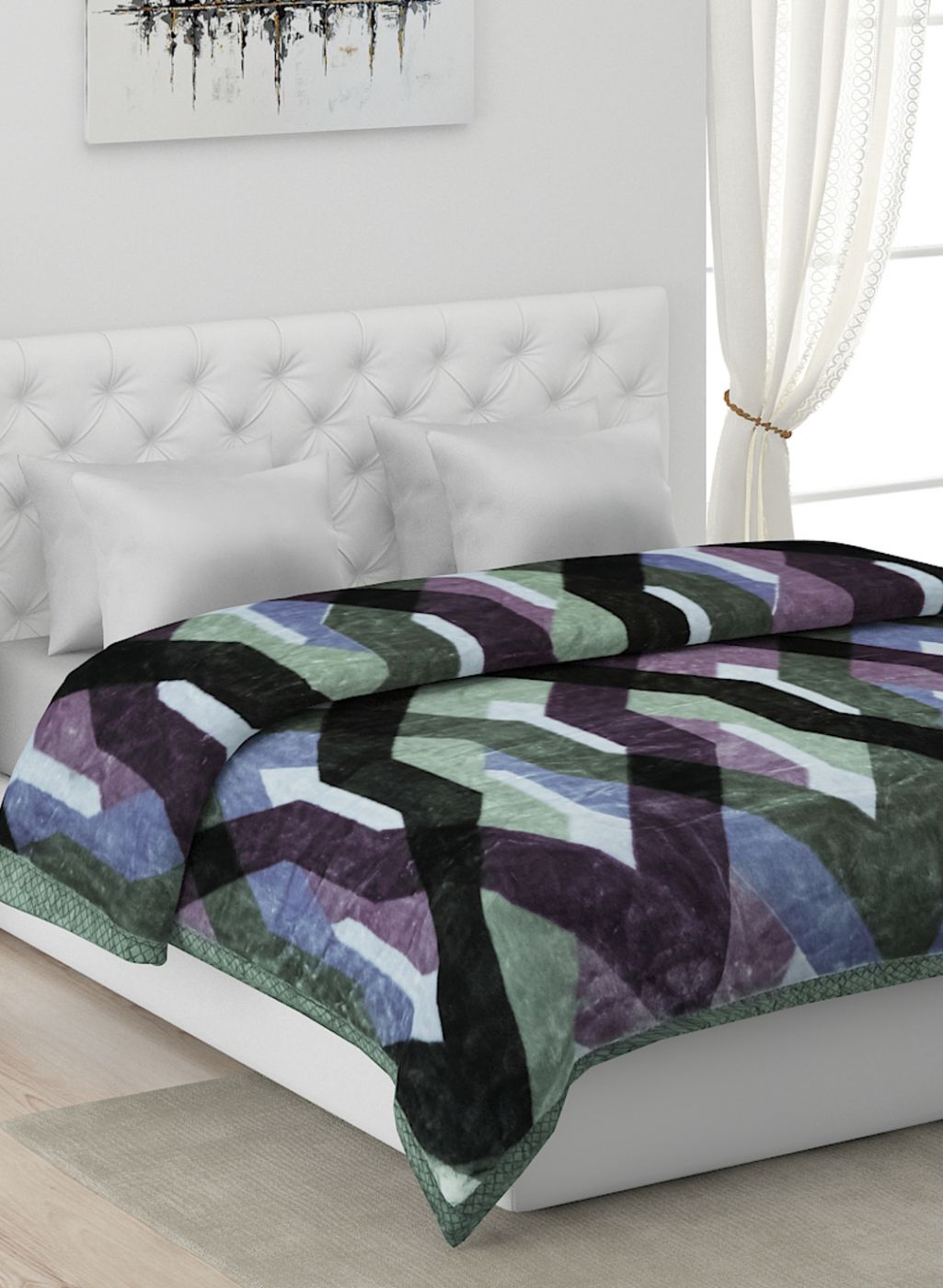 Printed Mink Double Blanket for Mild Winter - 1 Ply