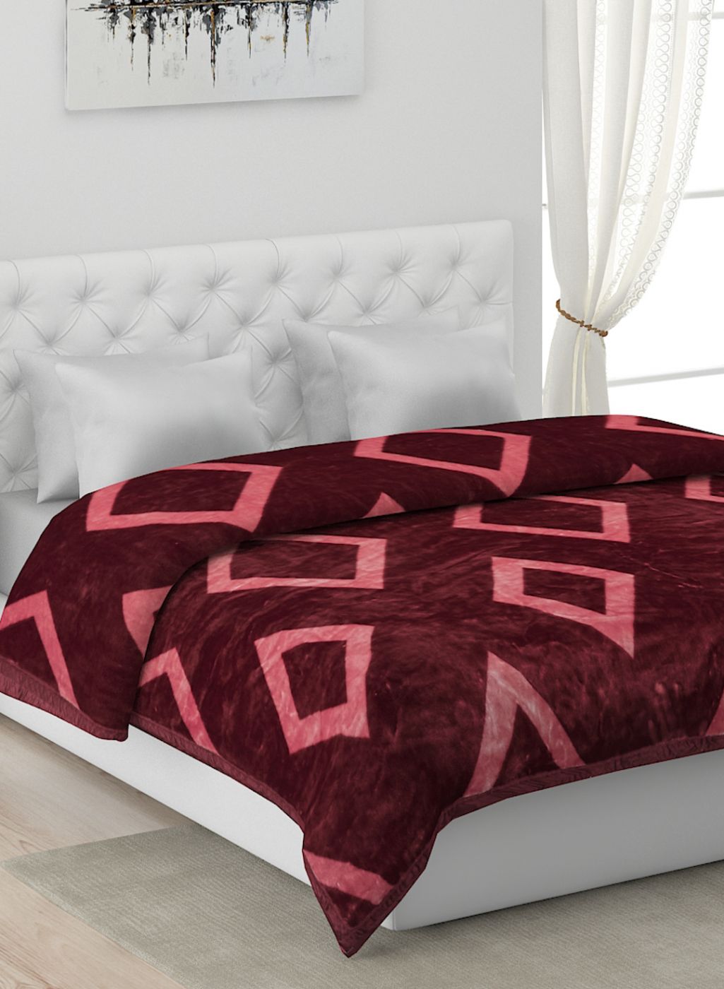 Printed Mink Double Blanket for Mild Winter - 1 Ply