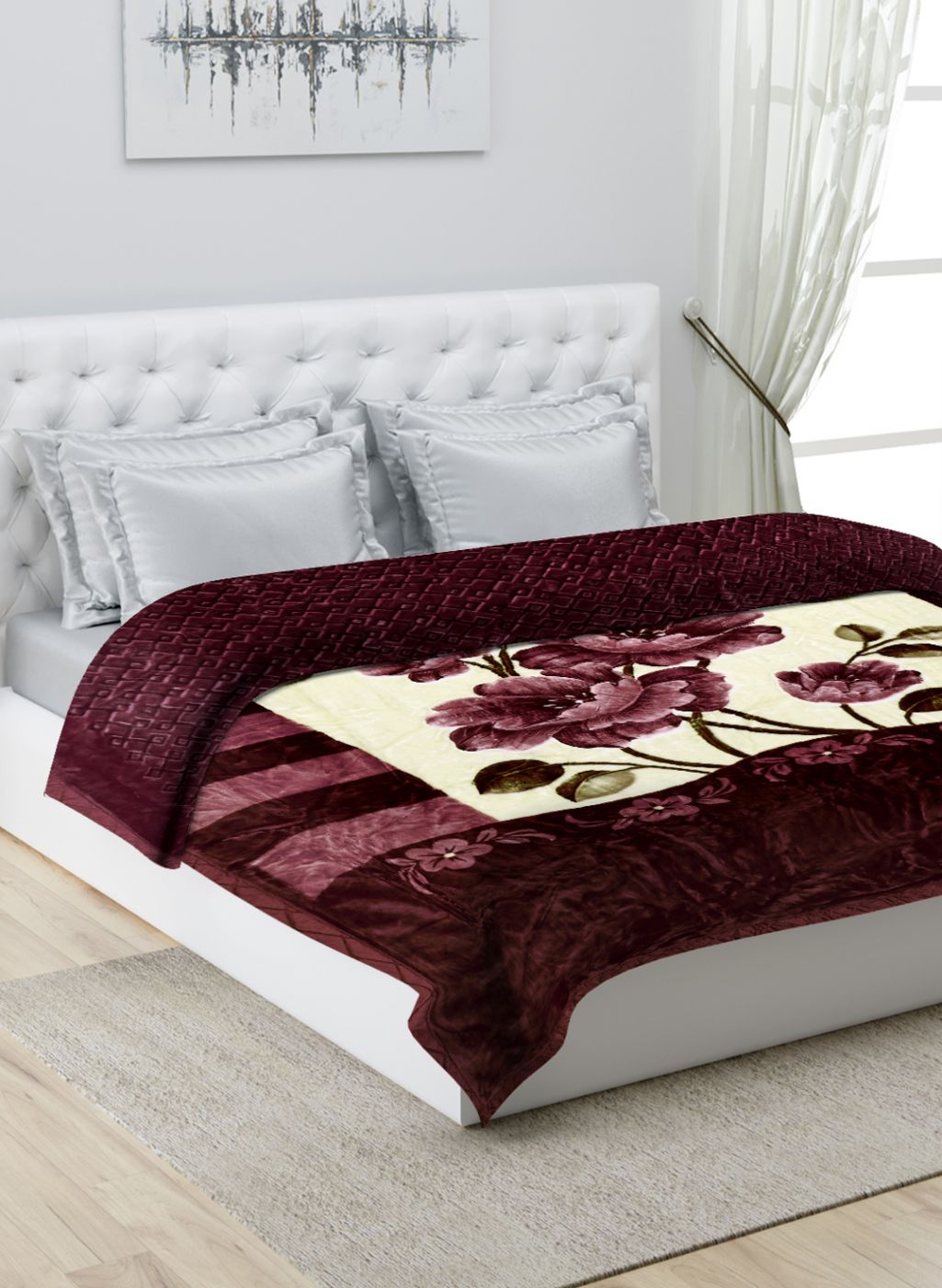 Printed Mink Double Blanket for Heavy Winter -3 Ply