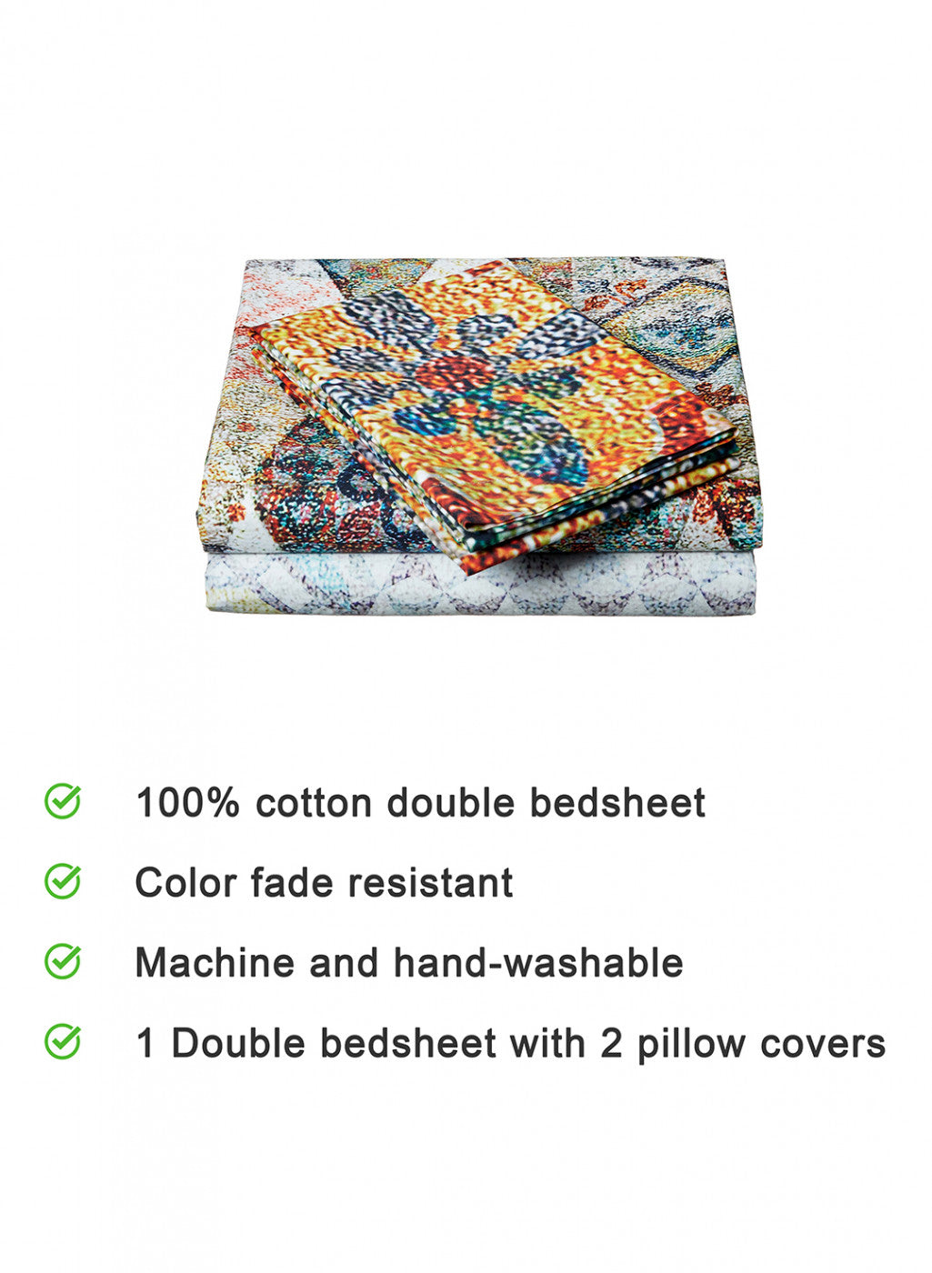 Multi Color 200 TC Bedsheet with 2 Pillow Covers