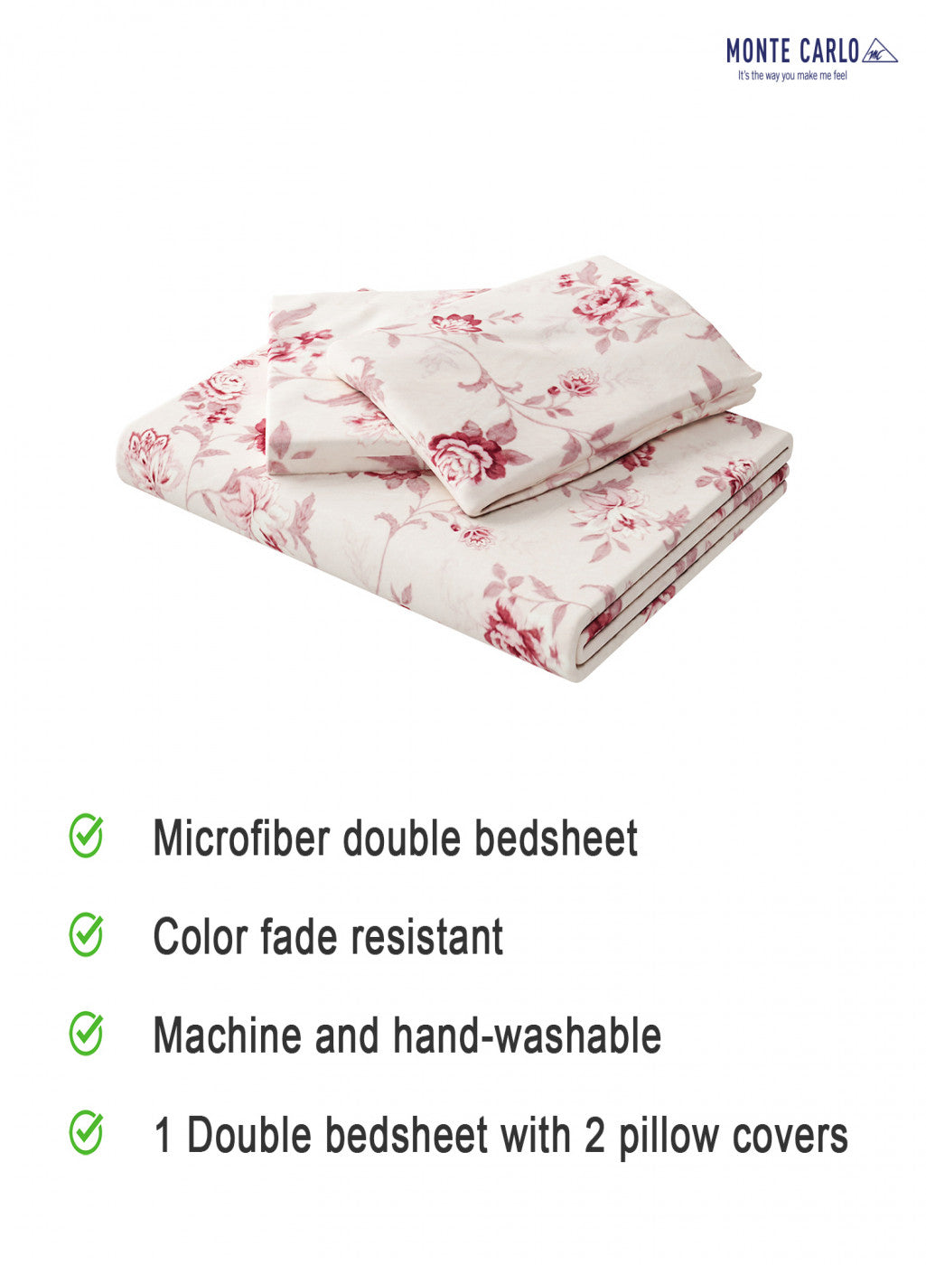 Multicolor 280 GSM Bedsheet with 2 Pillow Covers (Rosemery)