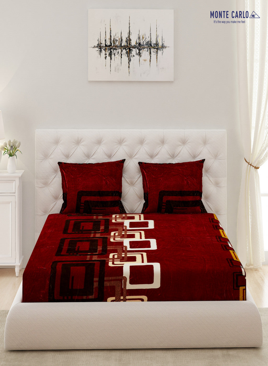 Multicolor 280 GSM Bedsheet with 2 Pillow Covers (Ruby Gold)