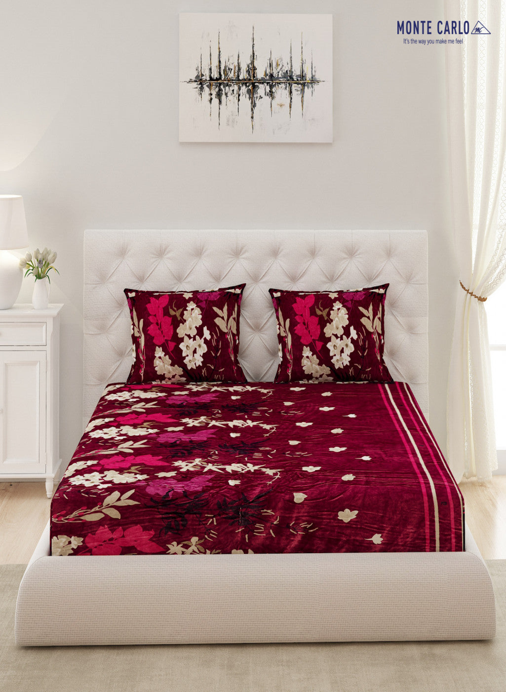 Multicolor 280 GSM Bedsheet with 2 Pillow Covers (Ruby Gold)