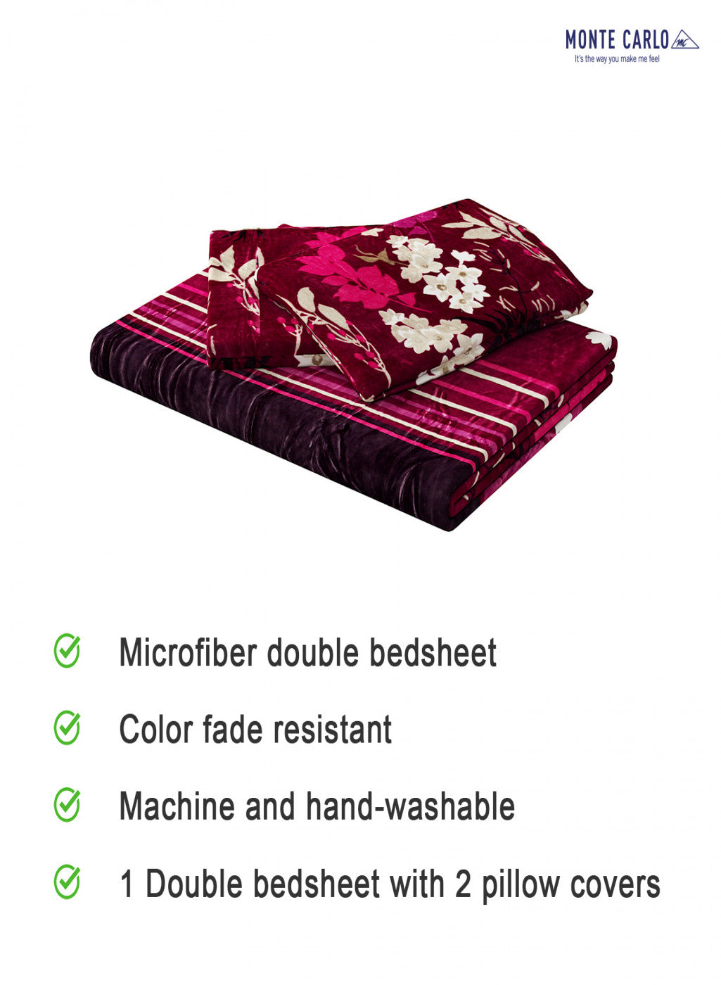 Multicolor 280 GSM Bedsheet with 2 Pillow Covers (Ruby Gold)