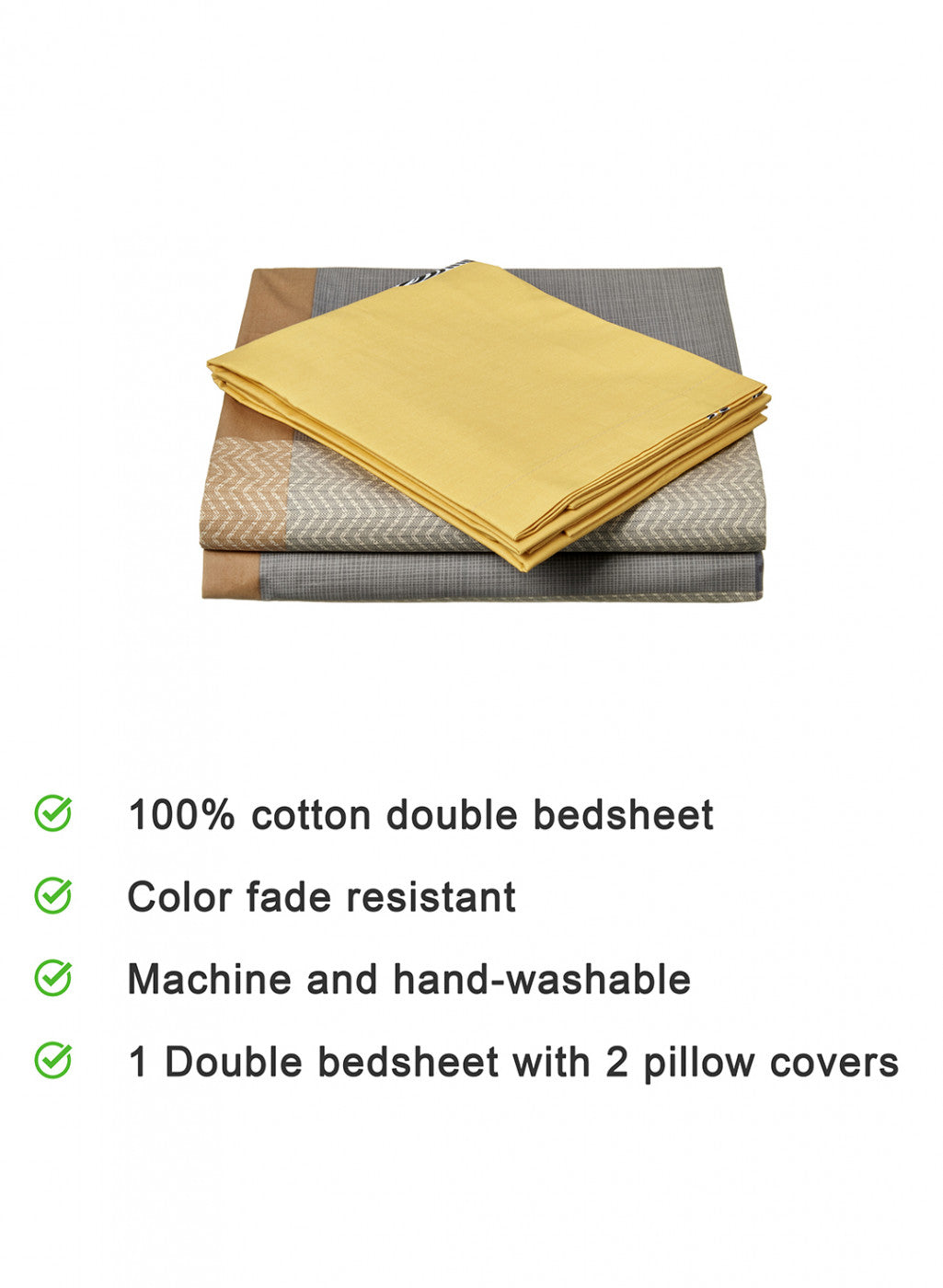 Multicolor 128 TC Bedsheet with 2 Pillow Covers (Santiago Gold)