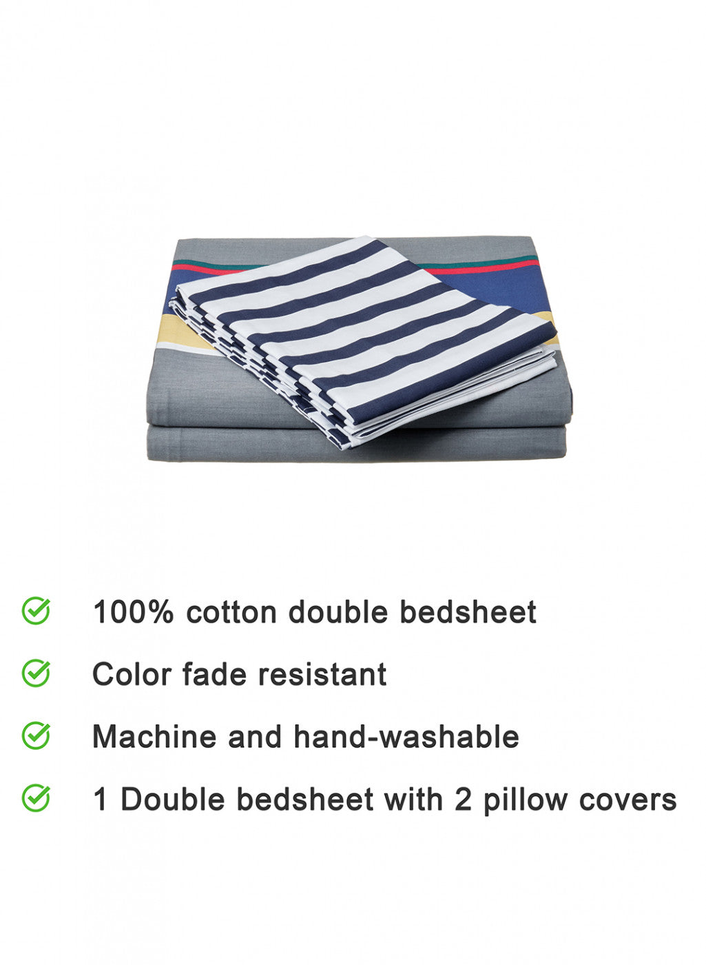 Multi Color 128/68 TC Bedsheet with 2 Pillow Covers