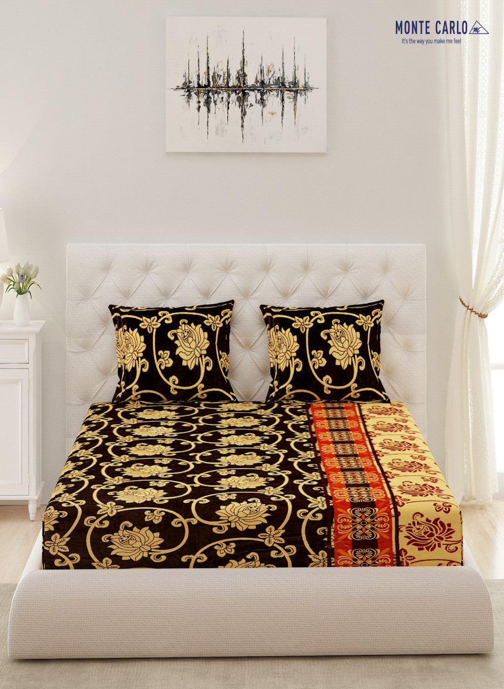 Multicolor 280 GSM Bedsheet with 2 Pillow Covers (Wisdom Gold)