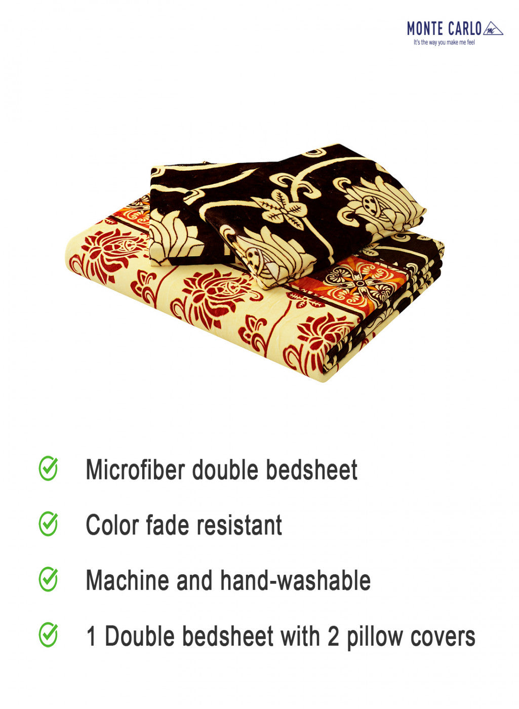 Multicolor 280 GSM Bedsheet with 2 Pillow Covers (Wisdom Gold)