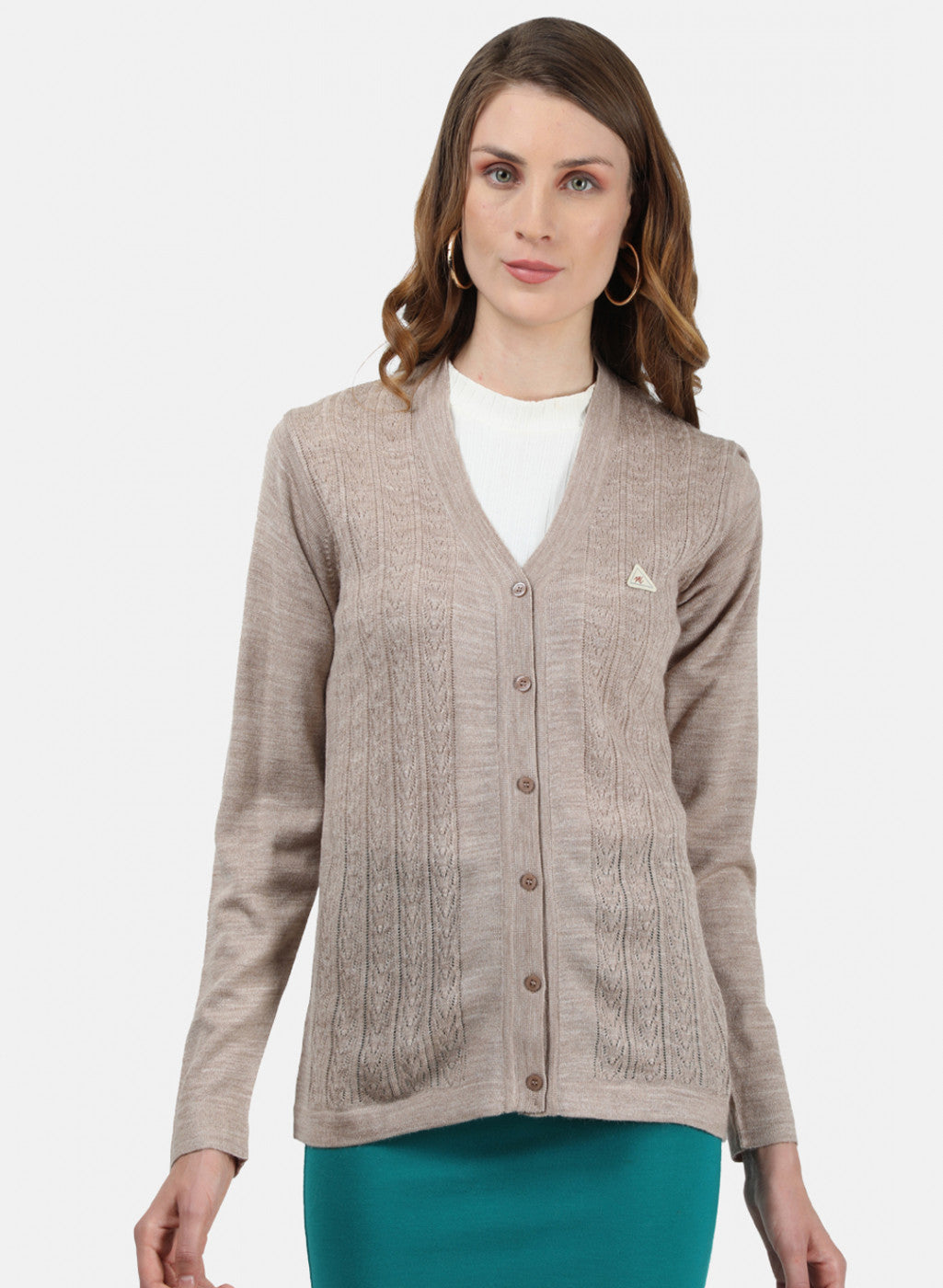 Women Beige Self Cardigan