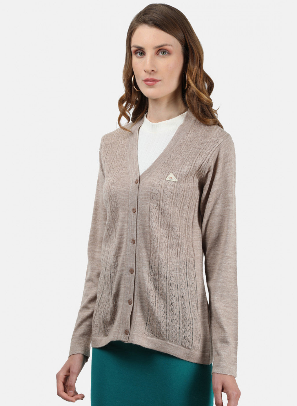 Women Beige Self Cardigan