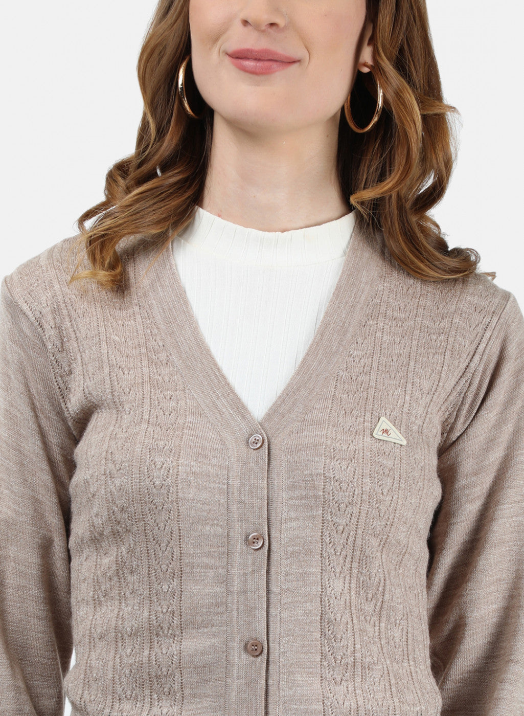 Women Beige Self Cardigan