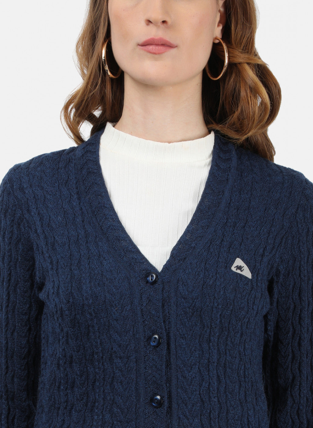 Women Blue Self Cardigan