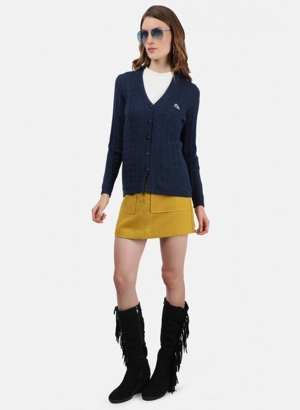 Women Blue Self Cardigan