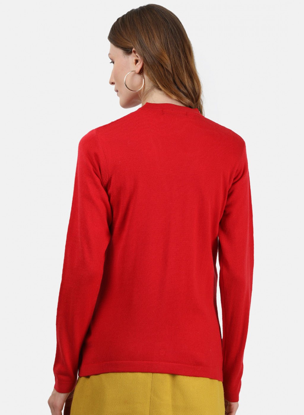 Women Red Self Cardigan