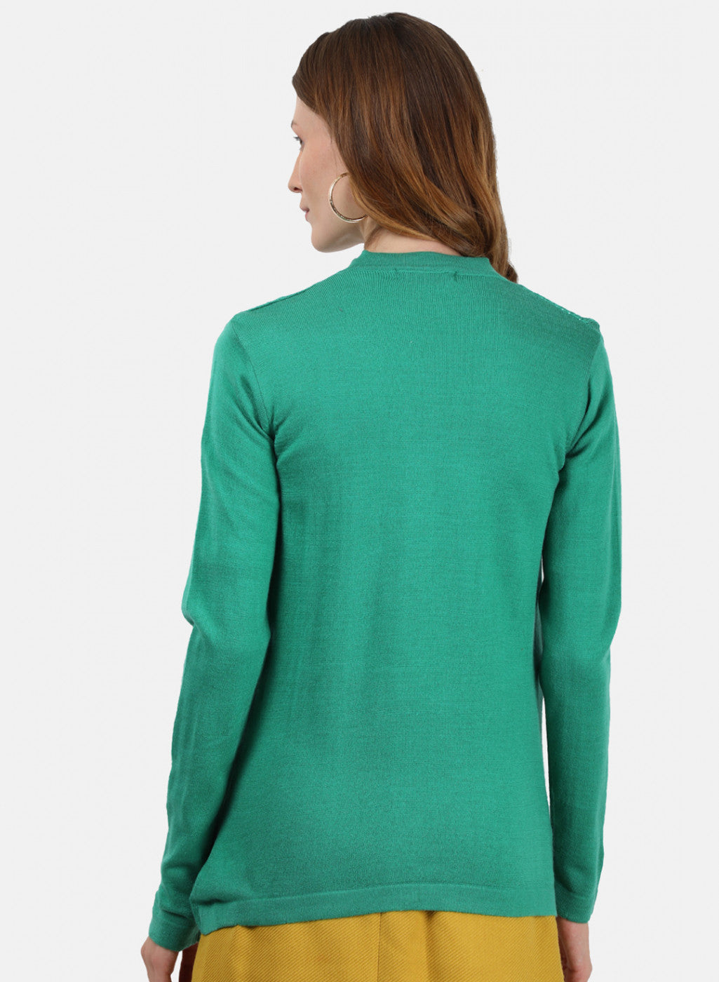 Women Green Self Cardigan