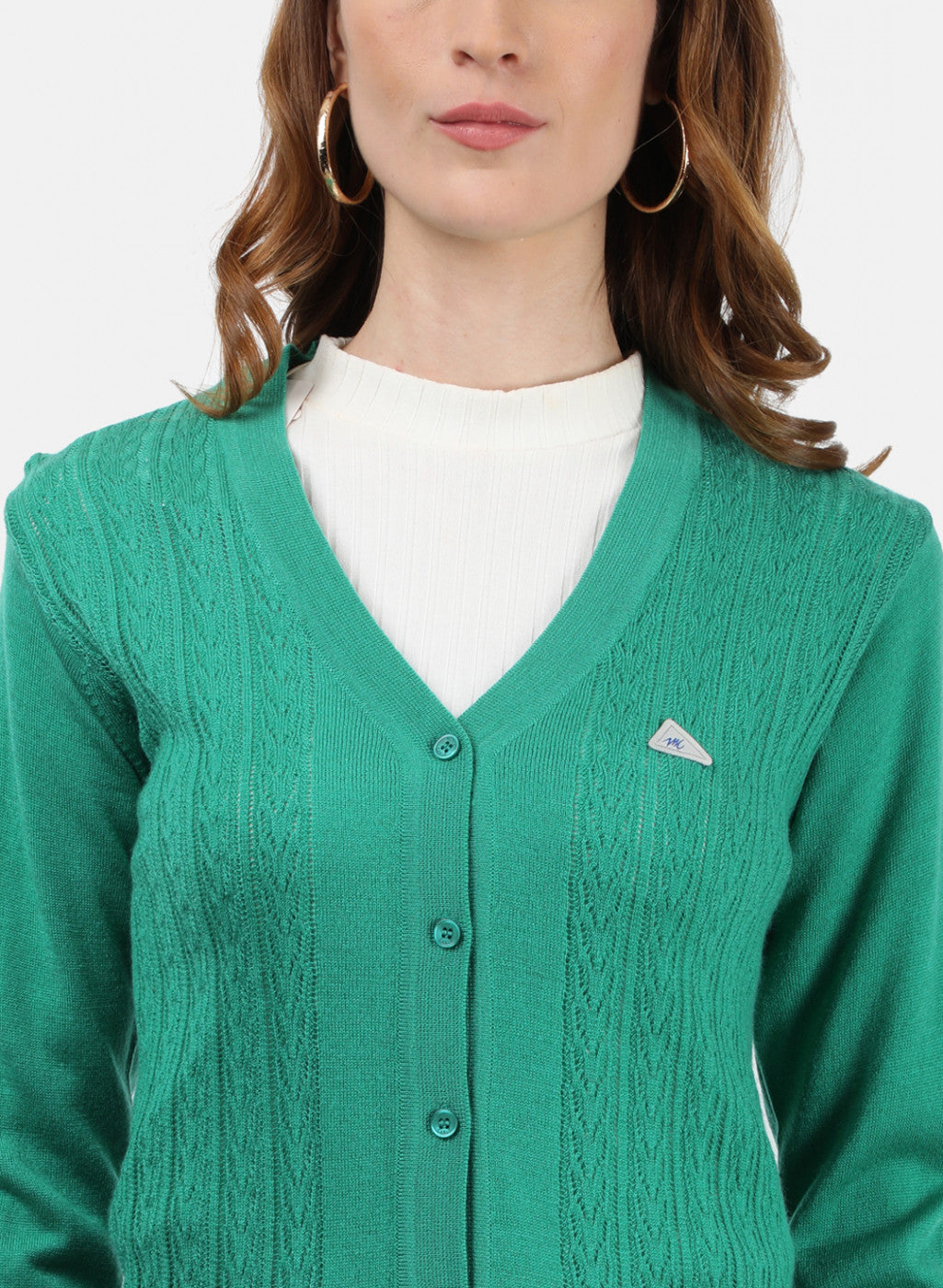 Women Green Self Cardigan