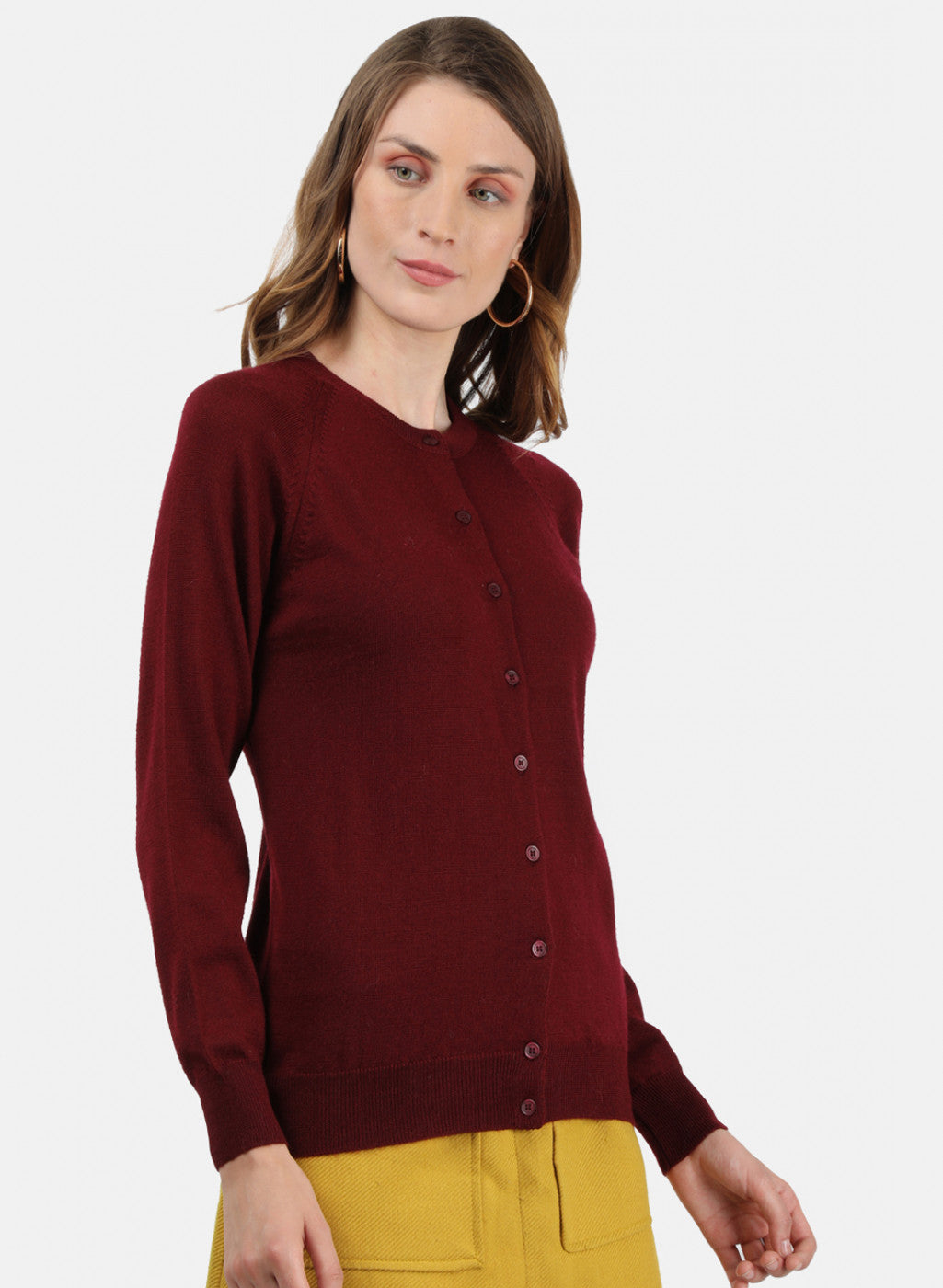 Women Maroon Solid Cardigan