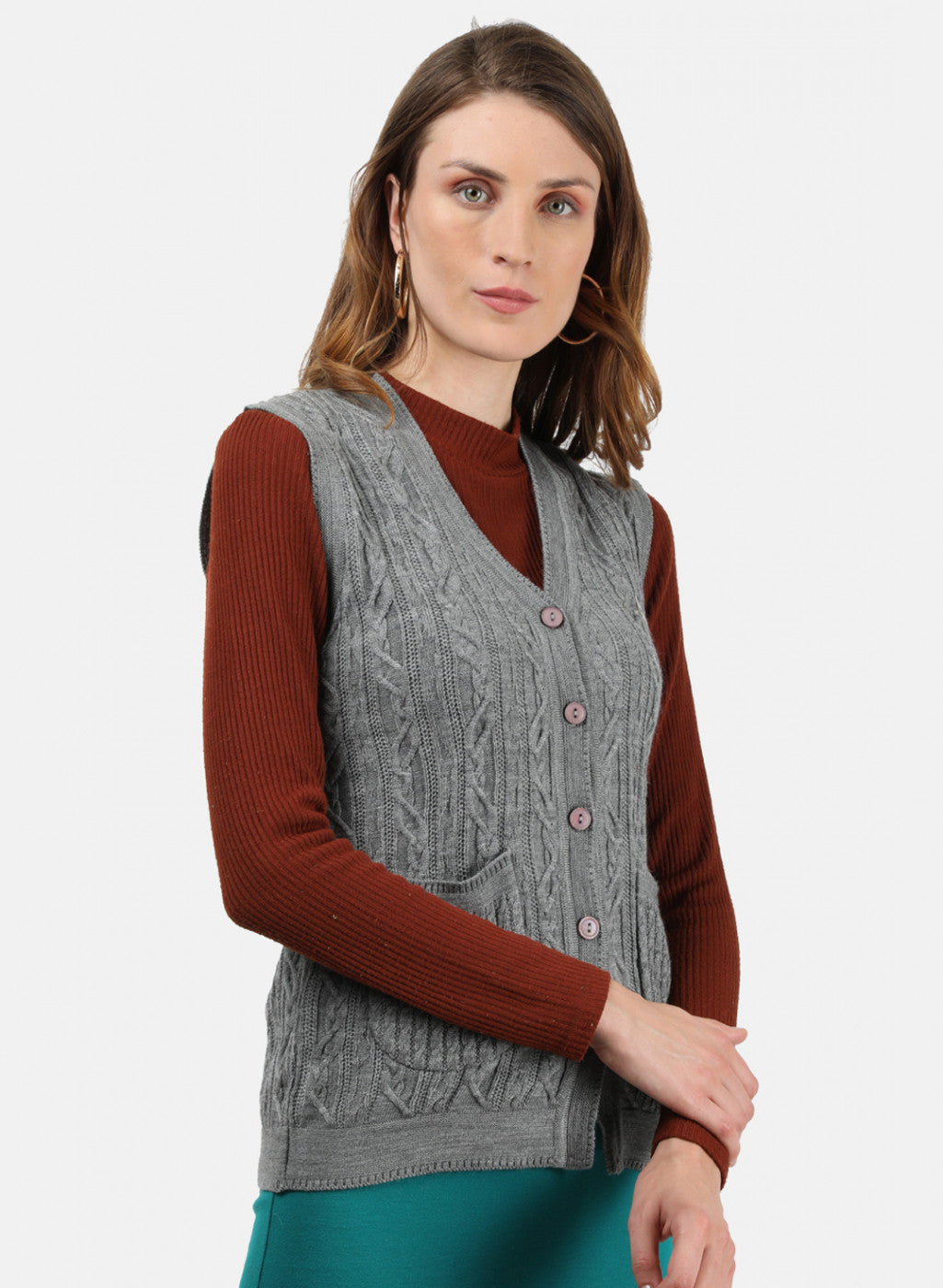 Women Grey Self Cardigan