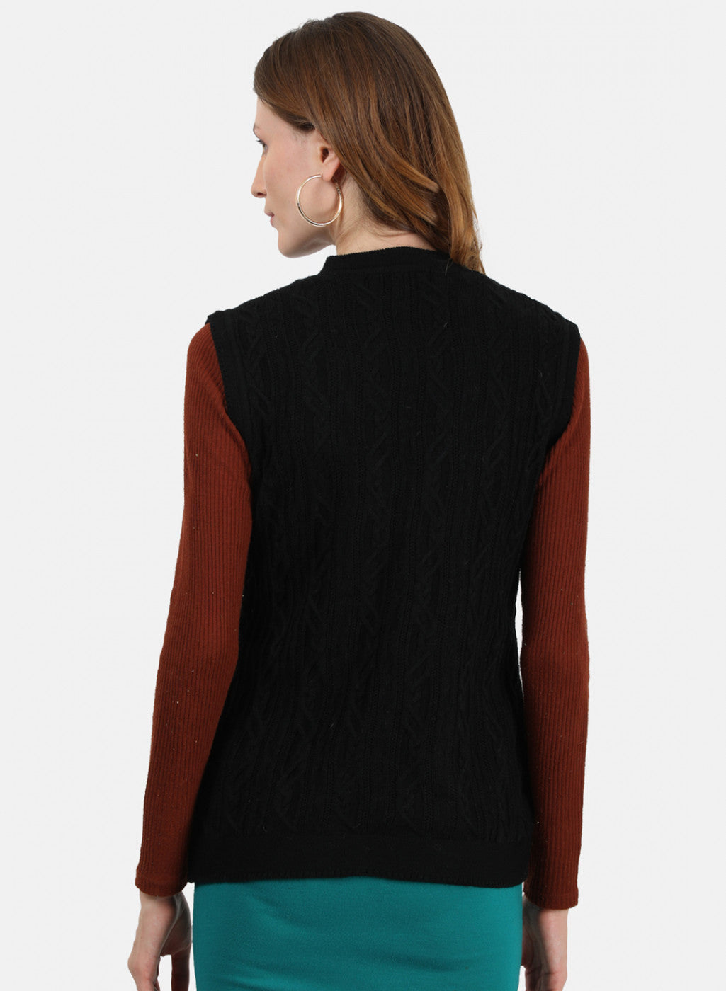 Women Black Self Cardigan