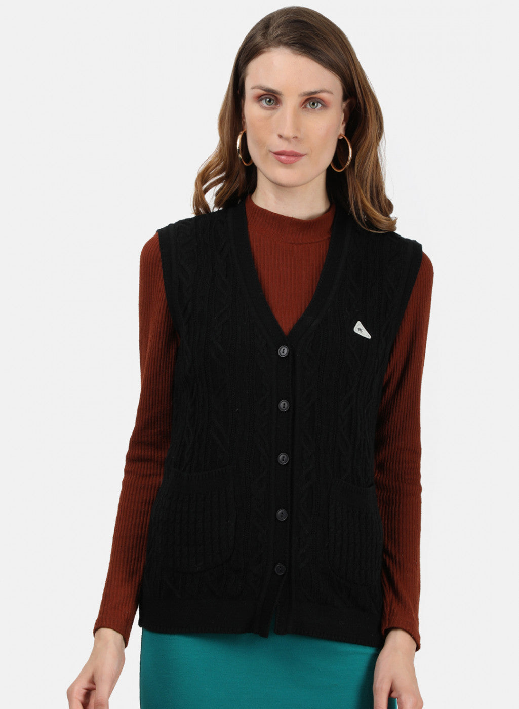 Women Black Self Cardigan