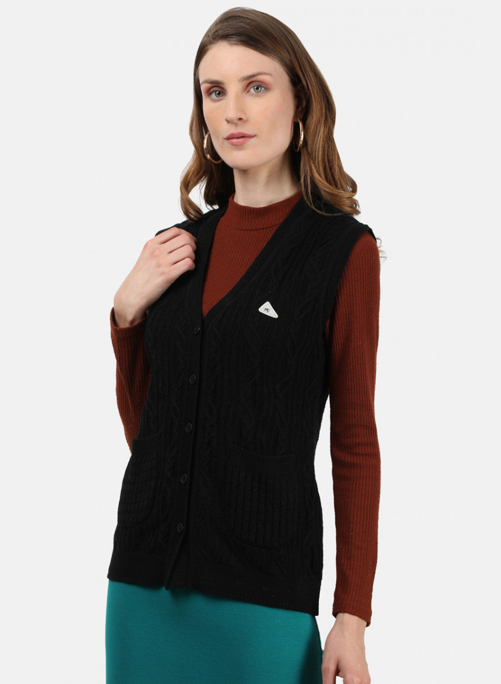 Women Black Self Cardigan