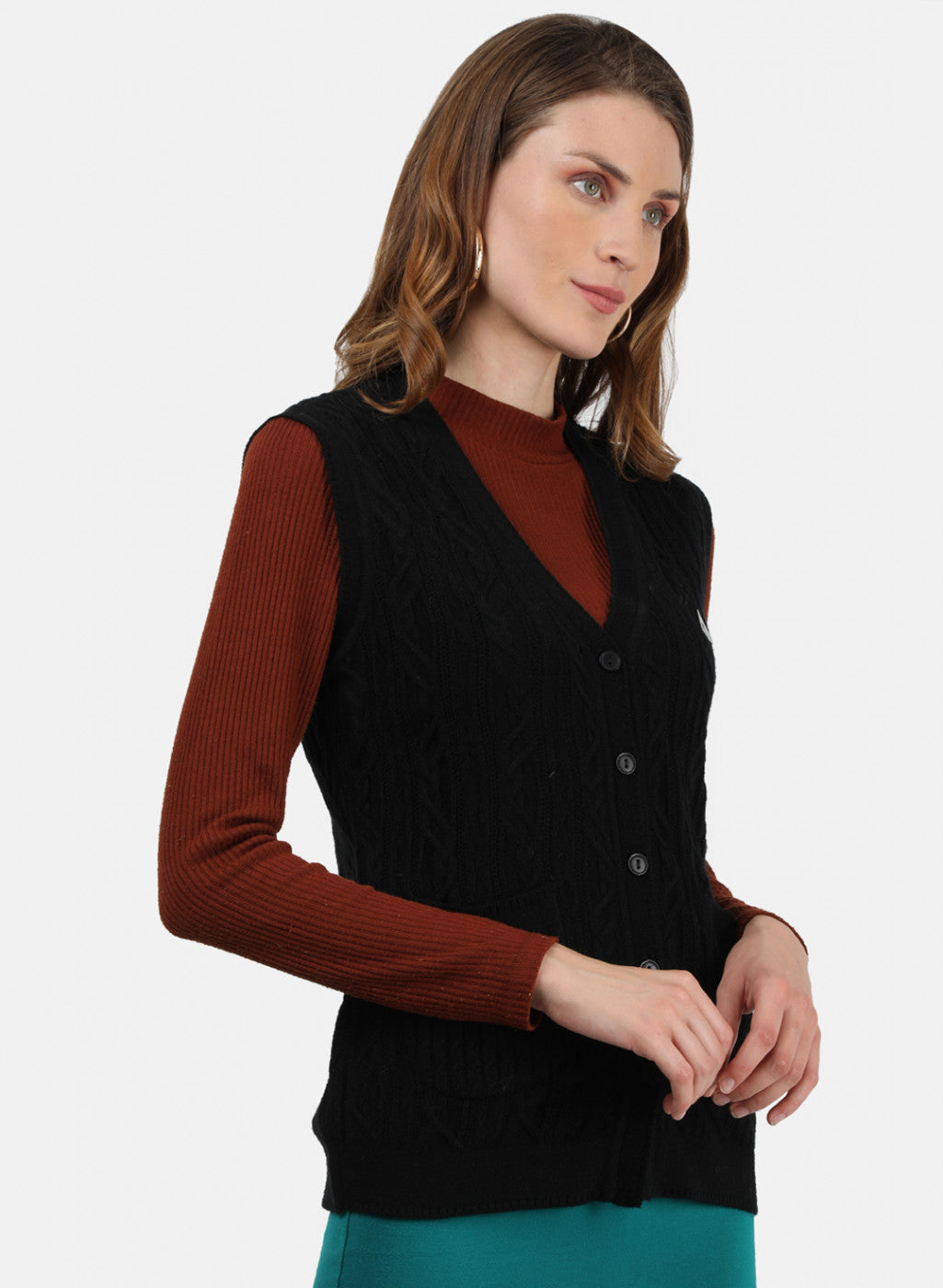 Women Black Self Cardigan