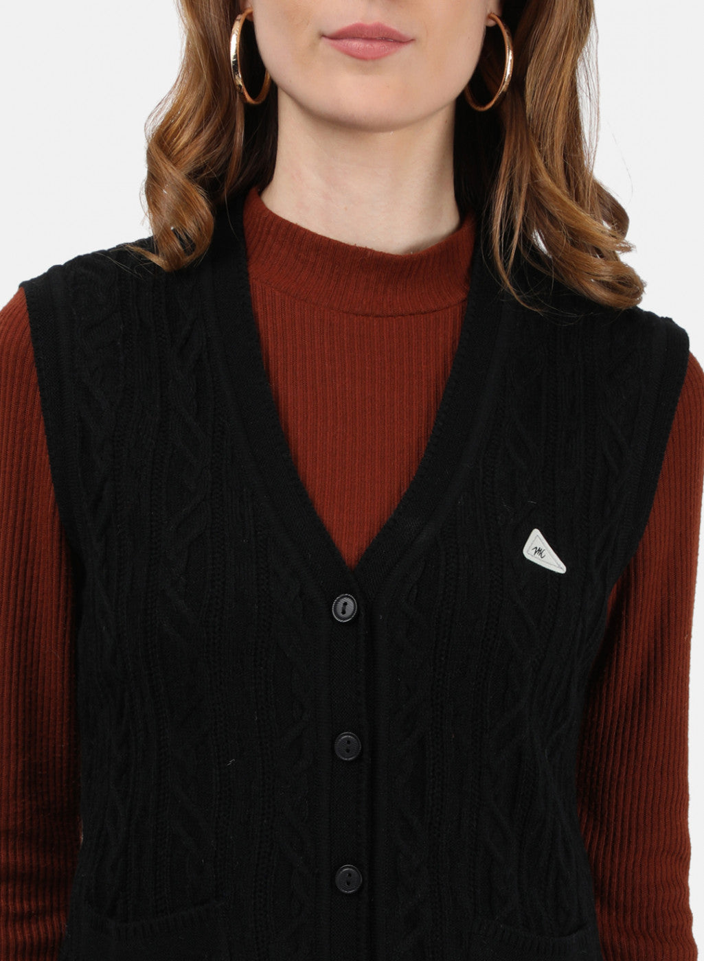 Women Black Self Cardigan