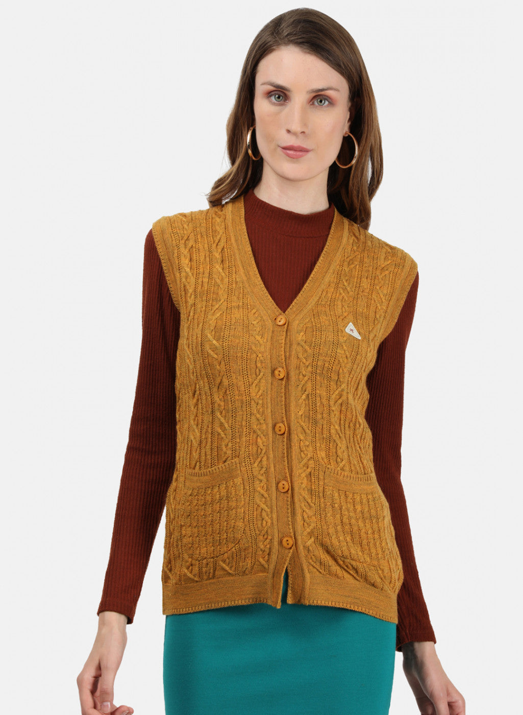 Women Yellow Self Cardigan