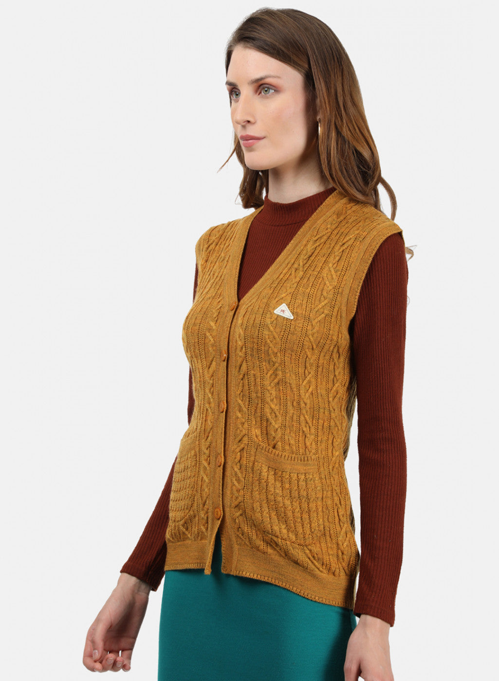 Women Yellow Self Cardigan