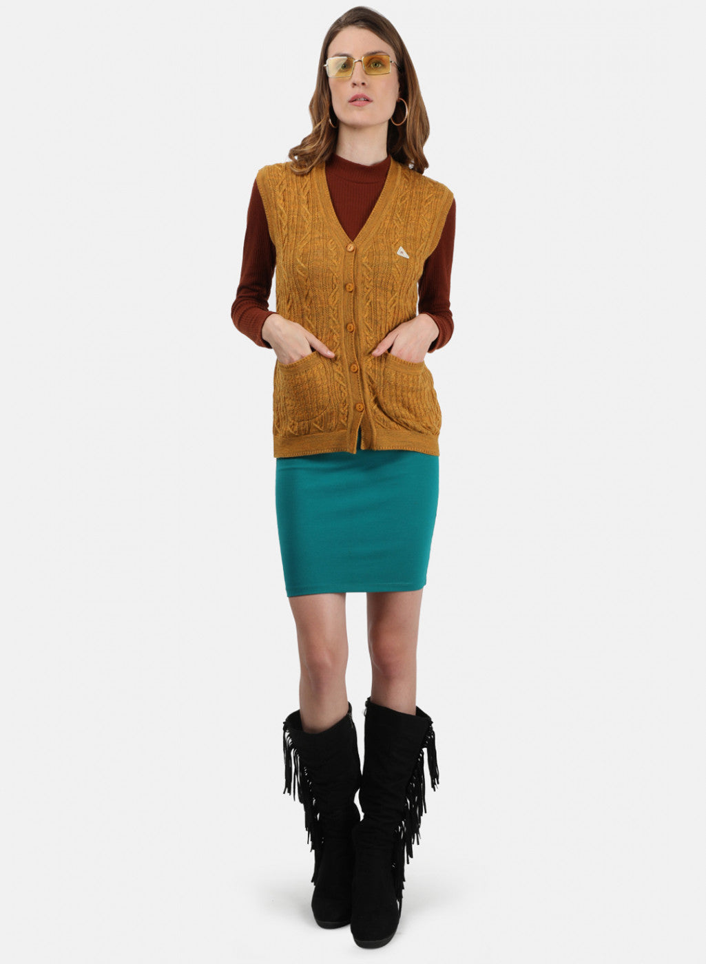 Women Yellow Self Cardigan