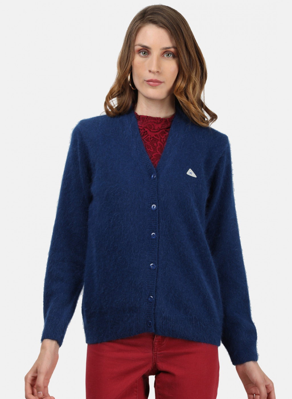 Women Blue Solid Cardigan