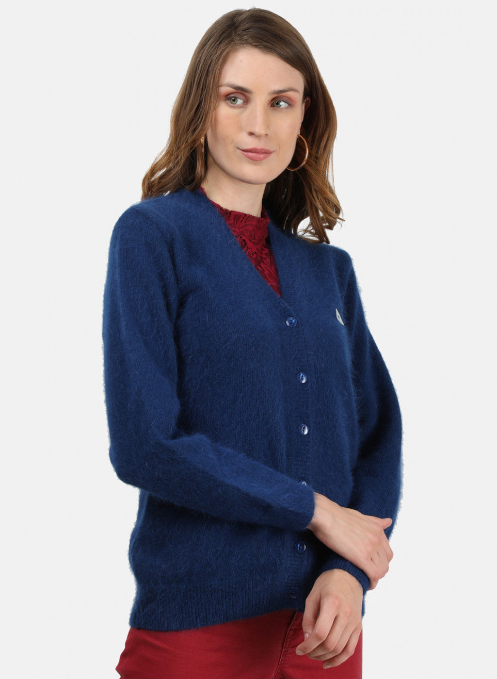 Women Blue Solid Cardigan