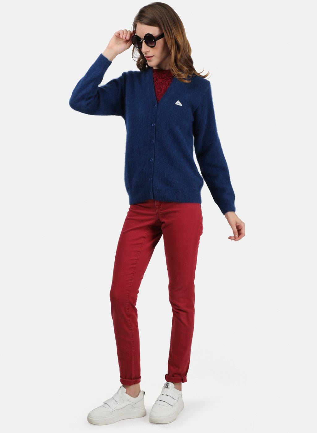 Women Blue Solid Cardigan