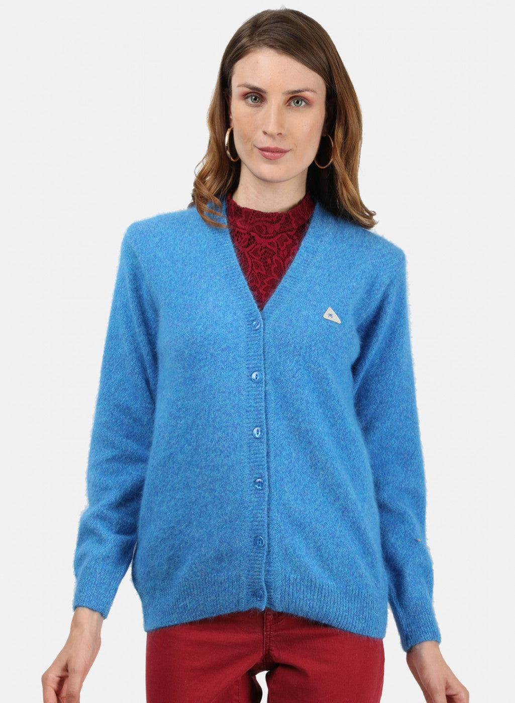 Women Blue Solid Cardigan