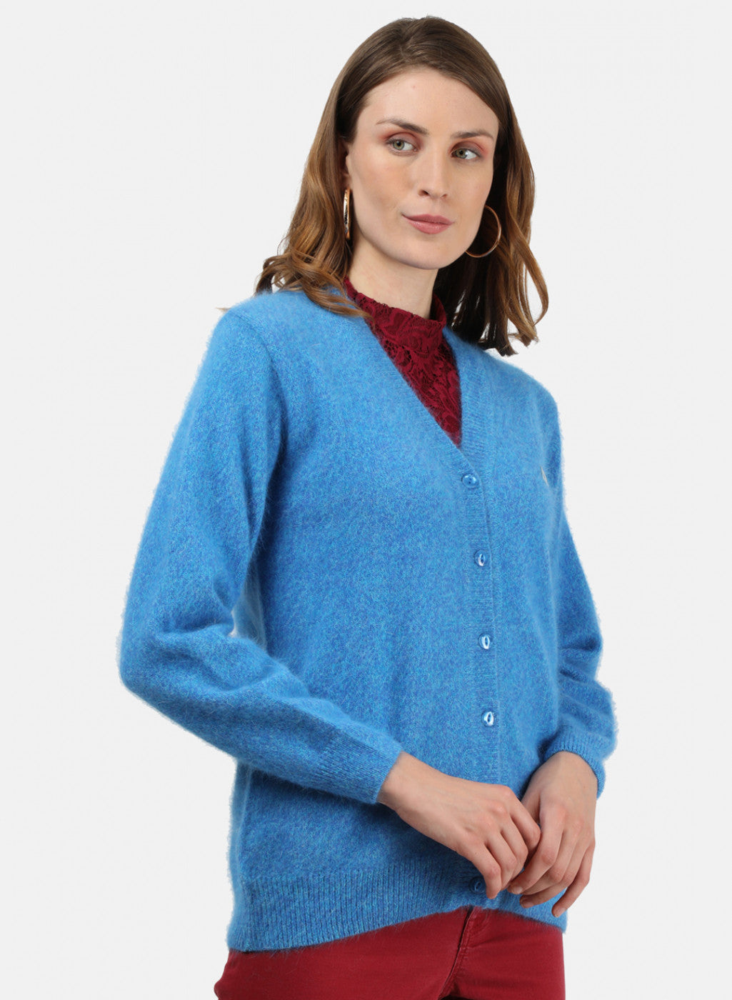 Women Blue Solid Cardigan