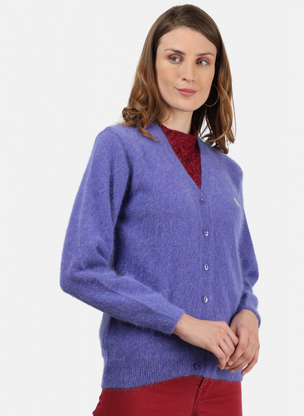 Women Purple Solid Cardigan